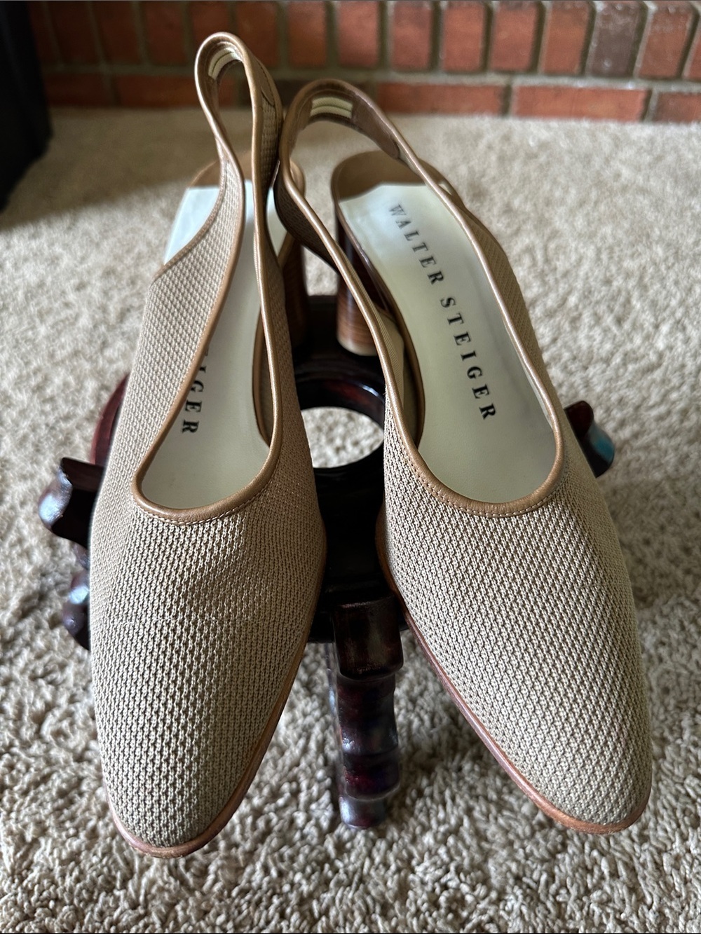 Walter Steiger Tan Knit Slingback Pumps